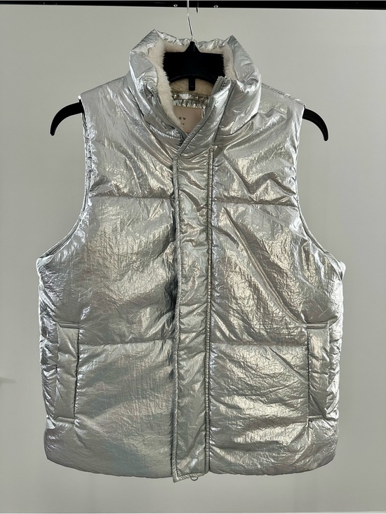 a new day Jackets & Blazers - a new day Silver Metallic Fur Lined Zipper Puffer Vest